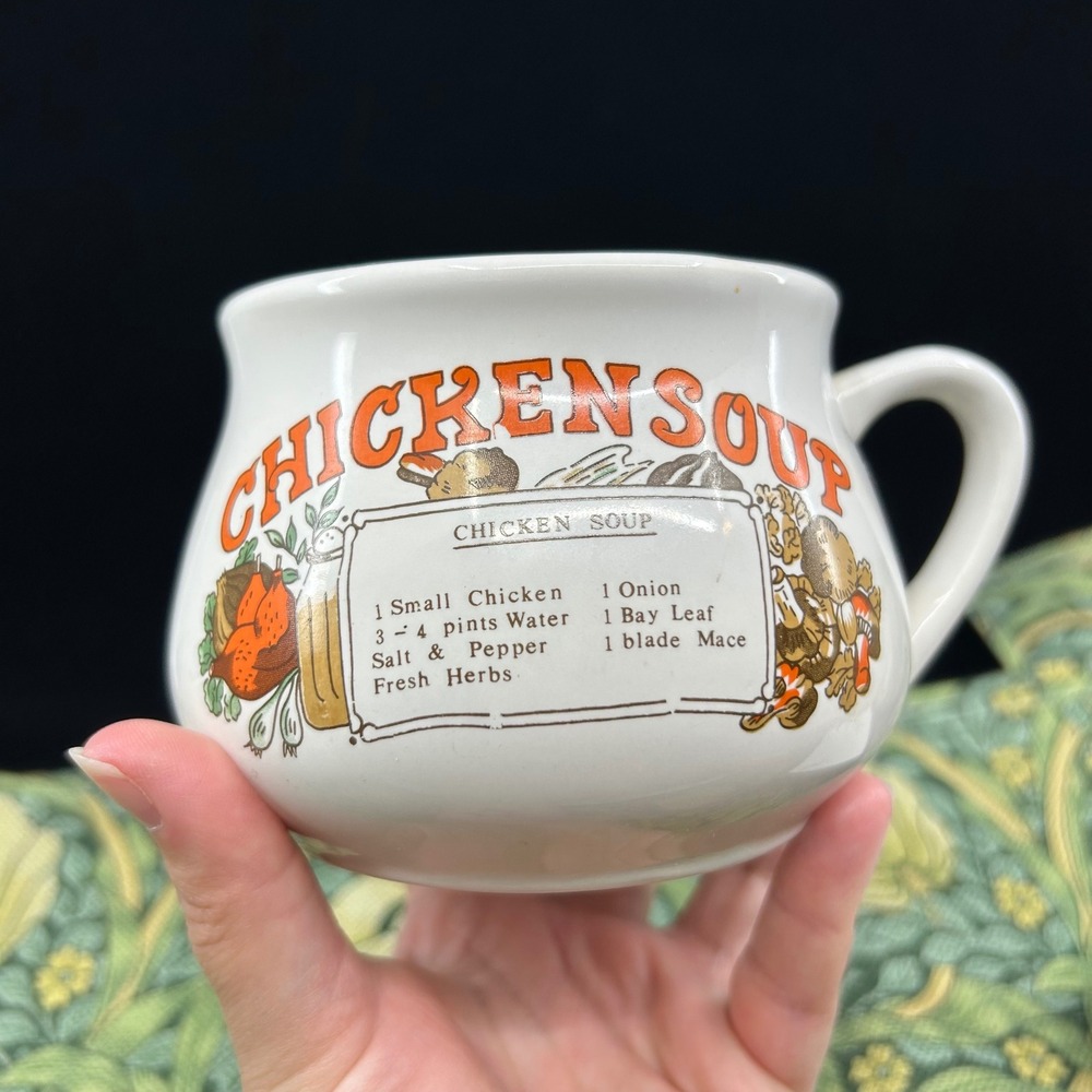 Vintage Mushroom Chicken Soup Recipe Mug - Large Soup Mug Cottagecore Kitchen